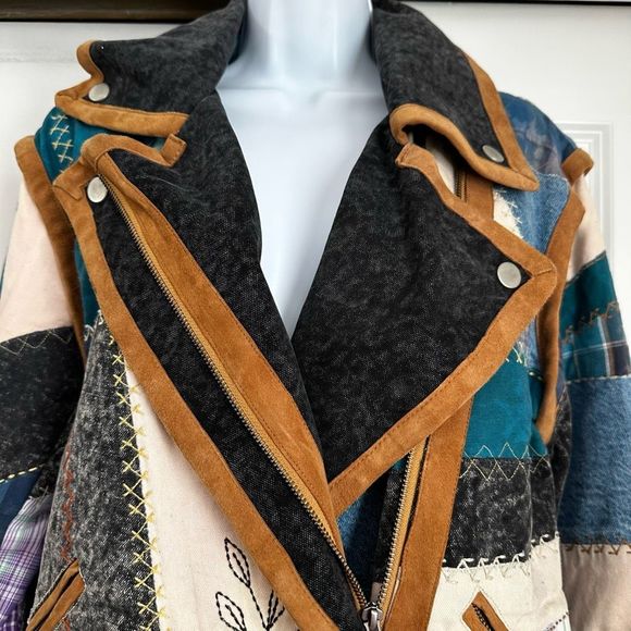 We The Free by Free People Leia Denim Patched Moto Jacket - Picture 7 of 12